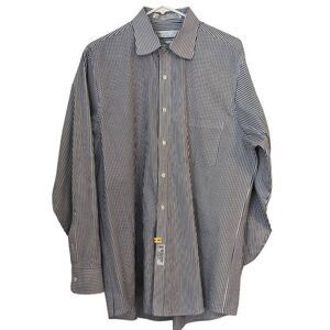 Geoffrey Beene Navy Pinstripe Oxford Button-Up Shirt Size 16 34/35